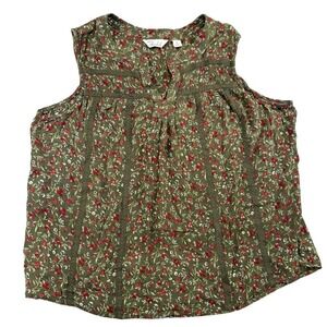 Caffe Marrakesh GREEN & Red Floral Sleeveless Blouse XL Preppy Boho Mature